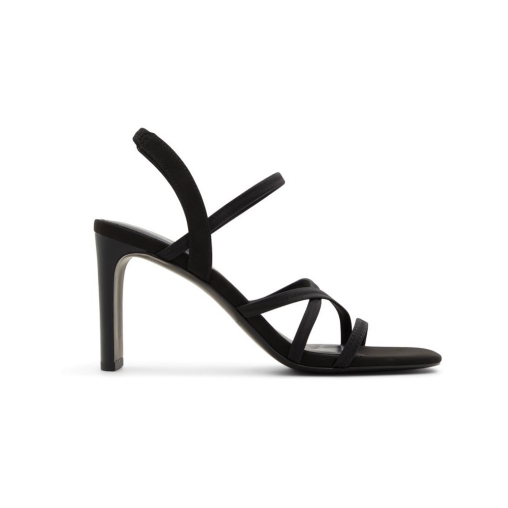 Call It Spring Jazz Black High Heel Strappy Sandal with Thin Block Heel